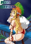 1girl ass blonde_hair fate/grand_order fate_(series) green_eyes highres long_hair looking_at_viewer open_mouth panties quetzalcoatl_(fate) red_panties solo spanish_text underwear zantyarz 