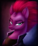 2017 broken_horn bust_portrait clothed clothed_feral clothing digital_media_(artwork) digital_painting_(artwork) equid equine eye_scar eyelashes facial_scar female feral fj-c friendship_is_magic hair hasbro horn looking_at_viewer mammal mohawk my_little_pony my_little_pony:_the_movie_(2017) pink_hair portrait scar signature solo teal_eyes tempest_shadow_(mlp) unicorn 