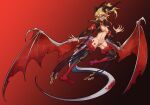  1girl abs breasts dragon_girl dragon_horns dragon_tail dragon_wings english_text fate/grand_order fate_(series) green_eyes highres horns light_brown_hair long_hair maebari meow_on_road mordred_(fate) mordred_(fate/apocrypha) navel pointy_ears ponytail revealing_clothes scar scar_on_stomach small_breasts tail wings 