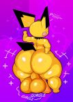  absurd_res anthro balls big_balls big_butt big_penis butt english_text flaccid flexing foreskin generation_2_pokemon genitals hi_res huge_balls huge_butt huge_hips huge_penis huge_thighs male nintendo nude onomatopoeia penis perineum pichu pokemon pokemon_(species) senordraws solo sound_effects text thick_thighs unretracted_foreskin wide_hips yellow_body 