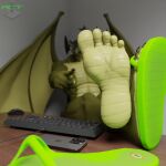  3d_(artwork) 5_toes anthro apple_inc. blender_(software) blender_cycles cellphone claws clothing computer_mouse digital_media_(artwork) dragon feet flip_flops foot_focus footwear hudson_(zp92) humanoid_feet iphone keyboard looking_at_viewer male muscular muscular_male nude one_shoe_on phone plantigrade pointing_at_foot ray_cyber_tech_(artist) sandals scalie simple_background smartphone solo toes wings 