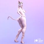  1:1 3d_(artwork) anthro areola azalea_(lhf3d) blue_eyes breasts butt digital_media_(artwork) domestic_cat elderly_female felid feline felis female hairless hairless_cat hi_res jewelry lowhangingfruit3d mammal mature_anthro mature_female nipples nude old pinup pose raised_arms sagging_breasts simple_background solo sphynx_(cat) tail wide_hips 