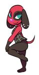  2020 angelicmissmarie animal_crossing anthro biped black_body black_ears black_legs bottomless bottomless_anthro bottomless_female canid canine canis cherry_(animal_crossing) clothed clothing digital_drawing_(artwork) digital_media_(artwork) domestic_dog ear_piercing eyelashes facial_markings female full-length_portrait gloves_(marking) head_markings hi_res mammal markings multicolored_body nintendo no_pupils piercing pinup portrait pose purple_nose raised_leg red_body red_tail simple_background smile smiling_at_viewer tail teal_eyes two_tone_body white_background 