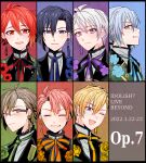  6+boys blonde_hair blue_eyes blue_hair brown_hair closed_eyes facing_to_the_side glasses idolish_7 idolish_7_(idolish_7) izumi_iori izumi_mitsuki looking_at_viewer multiple_boys nanase_riku nibibinibi nikaido_yamato one_eye_closed osaka_sougo purple_eyes red_eyes red_hair rokuya_nagi short_hair white_hair yotsuba_tamaki 