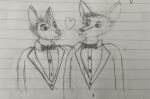  &lt;3 anthro black_tie_(suit) bow_tie canid canine canis clothing duo fox mammal sgt_floofy suit wolf 