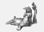  2023 breasts felid felid_taur feline feline_taur female grass hair herm_(lore) hi_res leaning looking_at_viewer lying lynx lynx_taur lynxwolf mammal mammal_taur monochrome nipples plant shorttail signature simple_background solo taur white_background 