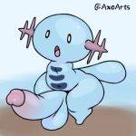  anthro axoarts balls big_balls big_butt big_penis blue_body butt digital_media_(artwork) front_view generation_2_pokemon genitals male nintendo penis pokemon pokemon_(species) solo standing surprise surprised_expression thick_thighs tongue wooper 