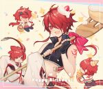  4boys dated elsword elsword_(character) fork happy_birthday highres holding holding_fork knight_(elsword) long_hair looking_at_viewer magic_knight_(elsword) male_focus multiple_boys multiple_persona oversized_food rar_(rmrs1227) red_eyes red_hair rune_master_(elsword) rune_slayer_(elsword) short_hair 