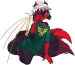  2022 5_fingers anthro black_body black_fur digital_media_(artwork) eyebrows eyelashes fingers fur hair kneeling male red_body red_eyes red_fur rudragon solo white_hair 