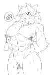  absurd_res anthro big_breasts big_clitoris big_nipples bodily_fluids breasts clitoris clitoris_piercing female genital_piercing genitals hi_res kiukiu line_art long_labia muscular muscular_female nipple_piercing nipples piercing pussy solo sweat unknown_species weights 