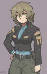  absurdres amane_suzuha biker_clothes braid deadpan green_eyes green_hair hand_on_hip highres non-web_source steins;gate steins;gate_0 twin_braids 