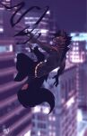  2022 4_toes 5_fingers anthro black_hair city detailed_background digital_media_(artwork) feet fingers hair hi_res male night open_mouth outside rudragon smile solo teeth toes tongue yellow_eyes 