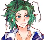  1boy antennae blush closed_mouth collared_shirt commentary_request expressionless genderswap genderswap_(ftm) green_hair looking_afar male_focus portrait shin&#039;ichi_(yokosuka220) shirt short_hair simple_background solo touhou white_background white_shirt wriggle_nightbug 