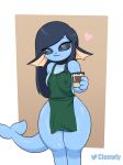  absurd_res ambiguous_gender apron apron_only beverage clothing clouwly coffee eeveelution generation_1_pokemon hi_res humanoid looking_at_viewer mostly_nude nintendo pokemon pokemon_(species) solo vaporeon yeon_(clouwly) 