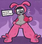  2023 absurd_res angry anthro bovid breasts caprine chipposter clothed clothing dialogue english_text female full-length_portrait genitals grey_body hi_res mammal nipples onesie open_clothing open_mouth open_onesie parappa_the_rapper partially_clothed portrait pubes pubic_stubble pussy rammy_lamb sheep solo sony_corporation sony_interactive_entertainment standing text um_jammer_lammy unzipped zipper 