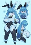  anthro big_breasts blush breasts cleavage clothed clothing eeveelution female generation_4_pokemon glaceon holding_breast nintendo pokemon pokemon_(species) rikose solo 
