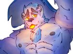  alpha_channel anthro bear big_tail blue_body blue_fur blue_hair canid canine canis chest_tuft fangs fur glowing glowing_eyes glowing_tongue hair hi_res hybrid looking_at_viewer lostinsomesauce male mammal muscular muscular_male nipples orange_glow purple_body purple_fur raised_arm red_glow rex_(lostinsomesauce) simple_background solo solo_focus tail teeth tongue tongue_out transparent_background tuft wolf yellow_glow 
