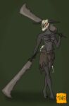  4_eyes anthro athletic bone bone_tail bottomwear bovid capra_demon caprine clothing dark_souls demon dual_wielding dual_wielding_melee_weapons female fromsoftware goat hi_res holding_object holding_weapon horn loincloth machete mammal melee_weapon multi_eye skirt skull skull_head solo tail the_nameless_guy toned_female weapon 