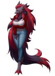  absurd_res anthro breasts clothed clothing cursedanchovy digital_media_(artwork) female fur generation_5_pokemon hair hi_res long_hair nintendo pokemon pokemon_(species) simple_background solo zoroark 