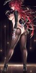  1girl absurdres animal_ears ass been breasts covered_nipples elesis_(elsword) elsword fake_animal_ears fake_tail hand_on_hip heart_pasties high_heels highres large_breasts long_hair looking_at_viewer meme_attire pantyhose pasties playboy_bunny rabbit_ears rabbit_tail red_eyes red_hair reverse_bunnysuit reverse_outfit shrug_(clothing) sideboob smile solo tail very_long_hair 