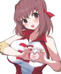  1girl breasts brown_eyes brown_hair girls_und_panzer headband heart heart_hands highres kondou_taeko red_headband sleeveless smile solo sportswear sweat two-tone_shirt volleyball_uniform white_background yabai_gorilla 