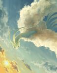  altaria bird cloud commentary_request flying highres nashimochi_4 no_humans outdoors pokemon pokemon_(creature) sky solo sun twilight 