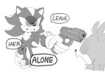  2boys aiming anger_vein angry clenched_teeth fangs furious glaring goosebumps grimace gun holding holding_gun holding_weapon kiioki11 multiple_boys pointing pointing_at_another scared shaded_face shadow_the_hedgehog sonic_(series) spoken_anger_vein teeth threat v-shaped_eyebrows veins weapon 