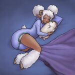  absurd_res animal_humanoid anthro bedding blanket blush bovid bovid_humanoid caprine caprine_humanoid clothing diaper diaper_under_clothing eyes_closed female floofnfluff fur hi_res holding_object holding_plushie hooves horn hugging_plushie humanoid infantilism june_(lavenderlamb) lying mammal mammal_humanoid object_in_mouth on_side onesie pacifier pacifier_in_mouth pillow plushie sheep sheep_humanoid sleeping solo wool_(fur) 