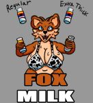  animal_print animal_print_bikini anthro big_breasts bikini black_lipstick bodily_fluids bottle breasts chubby_female clothing container cow_print cow_print_bikini dairy_products digital_drawing_(artwork) digital_media_(artwork) female food gynomorph holding_bottle holding_container holding_milk holding_object intersex karen_the_fox_(mexisabine) lactating lactating_through_clothing lipstick makeup mexisabine milk milk_bottle open_mouth pattern_bikini pattern_clothing pattern_swimwear slightly_chubby solo sweat swimwear trans_(lore) trans_woman_(lore) wet wet_clothing 