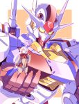  1girl ahoge asticassia_school_uniform bangs commentary daigosan_(k66daigensui) gundam gundam_aerial gundam_suisei_no_majo highres long_hair mecha miorine_rembran mobile_suit robot school_uniform upper_body v-fin white_hair yellow_eyes 