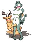  absurd_res anthro antlers beastars blush brown_body brown_fur brown_nose canid canine canis censored claws deer deerkid domestic_dog duo embarrassed eyelashes fur grey_body grey_fur hi_res horn legoshi_(beastars) louis_(beastars) male male/male mammal navel nude shadow simple_background smile white_background 