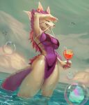  absurd_res anthro beach bikini breasts bubble capcom claws clothed clothing container cup digital_media_(artwork) female fur glass hi_res holding_object leviathan_(mh) looking_at_viewer mammal mizutsune monster_hunter open_mouth reddyrennard seaside sky smile solo swimwear water white_body 