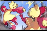  absurdres commentary_request day fighting highres kicking mienfoo no_humans open_mouth outdoors pokedex_number pokemon pokemon_(creature) roncha_(shumokumoku) sky toes tongue 