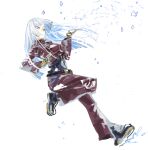  1girl absurdres bangs belt blue_hair breasts cropped_jacket gloves highres ice ikuhana_niiro jacket kula_diamond long_hair medium_breasts open_mouth red_eyes simple_background sketch solo the_king_of_fighters white_background zipper 