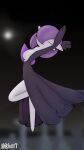  2022 3_fingers absurd_res clothing dancing dress elegance eyes_closed featureless_feet female fingers gardevoir generation_3_pokemon hair hair_over_eye hi_res humanoid nintendo nobori not_furry on_one_leg one_eye_obstructed pokemon pokemon_(species) purple_hair signature solo standing 