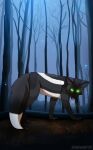  absurd_res canid canine female feral fox glowing glowing_eyes grass hi_res landscape mammal mylixe_(sillyfoxart) painting plant red_fox scary sillyfoxart silver_fox solo sparkles tree 