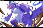  absurdres claws commentary_request from_below highres letterboxed nidoking no_humans open_mouth pokedex_number pokemon pokemon_(creature) roncha_(shumokumoku) sharp_teeth solo spikes standing teeth 