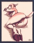  anthro anus bodily_fluids breasts capreoline cervine constance_(glopossum) cum cum_in_ass cum_inside deer gaping gaping_anus genital_fluids genitals glopossum hair hi_res hooves looking_at_viewer mammal markings penis sackless simple_background solo spots spotted_markings trans_(lore) trans_woman_(lore) white-tailed_deer 