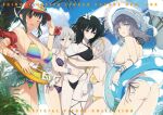  5girls ass asuka_(senran_kagura) baseball_cap bikini black_hair blue_eyes breasts hat large_breasts long_hair medium_hair multiple_girls official_art one_eye_closed senran_kagura shiny_skin sideboob sun_hat swimsuit yaegashi_nan yumi_(senran_kagura) 