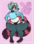  ailurid anthro big_butt bodily_fluids bulge butt clothing countershading crop_top flying_sweatdrops front_and_back full-length_portrait girly green_hair grimace hair hi_res huge_butt huge_hips huge_thighs jiggling leaning leaning_forward long_sleeves male mammal markings mika_(hootsalot) mochi-squish multiple_angles navel portrait pulling_up_pants rear_view red_body red_panda shirt short_hair solo striped_markings striped_tail stripes struggling_to_fit sweat sweatdrop tail tail_markings thick_thighs thigh_jiggle thong topwear underwear 