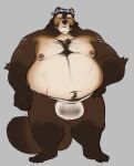  2023 anthro asian_clothing belly big_belly brown_body canid canine clothing east_asian_clothing eyes_closed fundoshi japanese_clothing male mammal moobs nipples overweight overweight_male raccoon_dog roseonapot simple_background solo tanuki underwear white_clothing white_fundoshi white_underwear 
