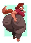  absurd_res anthro big_breasts big_butt bottomwear breasts brown_body brown_fur brown_tail butt canid canine canis clothed clothing digital_media_(artwork) domestic_dog female fur hair half-closed_eyes hand_on_butt hi_res huge_butt looking_at_viewer looking_back looking_back_at_viewer mammal narrowed_eyes nikki_(galactabee) open_mouth open_smile pants pockets shirt simple_background smile solo sssonic2 tail thick_thighs topwear wide_hips 