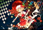  1girl apple argyle argyle_background back_bow bangs bat_(animal) bat_wings black_corset blonde_hair blush bow bow_skirt cage capelet center_frills coin collar commentary_request corset crystal cup fang flandre_scarlet flower food footwear_bow fork frilled_collar frilled_cuffs frilled_skirt frills fruit full_body full_moon gensou_aporo hair_between_eyes hat hat_bow holding holding_lantern laevatein_(touhou) lantern leg_ribbon long_hair looking_at_viewer mob_cap moon multicolored_wings open_mouth plant puffy_short_sleeves puffy_sleeves rainbow_order red_bow red_capelet red_eyes red_flower red_footwear red_moon red_rose red_skirt red_wrist_cuffs revision ribbon rose shirt short_hair short_sleeves side_ponytail skirt smile socks solo spilling star_(symbol) stuffed_animal stuffed_toy tea teacup teddy_bear thigh_ribbon touhou vines white_bow white_headwear white_shirt white_socks wing_collar wings wrist_cuffs yellow_bow yellow_ribbon 