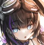  animal_ears bare_shoulders black_hair blue_archive blue_eyes breasts dog_ears dog_tags gibum3001 goggles goggles_on_head hibiki_(blue_archive) highres medium_breasts medium_hair purple_hair simple_background white_background 