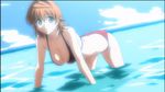  bent_over breasts brown_hair cap genderswap orange_hair red_bikini toloveru water yuuki_rito yuusaki_riko 