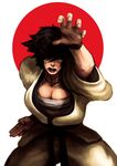  black_hair breasts cleavage dcwj dougi fighting_stance flag hair_over_one_eye large_breasts makoto_(street_fighter) short_hair solo street_fighter 