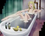  barefoot bath blonde_hair blush cap eyes_closed fullmetal_alchemist long_hair nude screencap screenshot winry_rockbell 