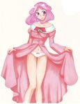  adult blush breasts dress flashing konjiki_no_gash konjiki_no_gash!! koruru older panties pink_eyes pink_hair short_hair smile underwear 