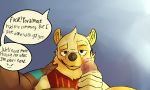  5_fingers clothed clothing comic dialogue first_person_view fully_clothed handjob humanoid_hands kinky_the_kinky_bear looking_at_viewer male male/male mammal saliva sex simple_background smile thekinkybear ursid 
