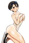  arched_back bandages bare_shoulders black_eyes black_hair blush breasts covered_nipples kazaana large_breasts original short_hair solo underboob 